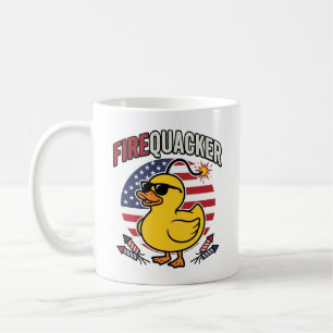 Caneca De Café Pato Patriótico de Fogos de Artifício Design em Ve