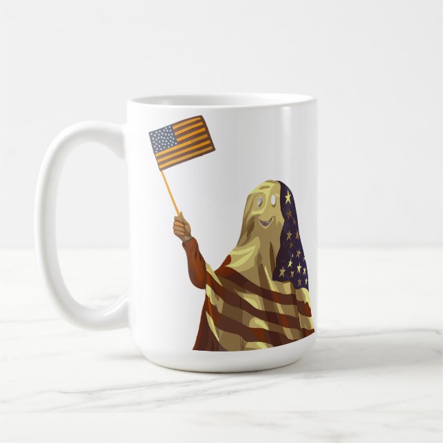 Caneca De Café Patriotic American Flag Ghost Halloween (Esquerda)