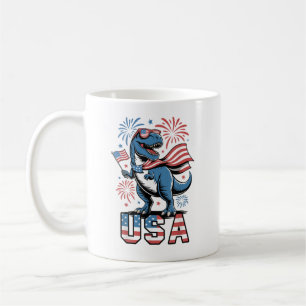 Caneca De Café Patriótica Americana Bandeira 4 de julho Dinossaur
