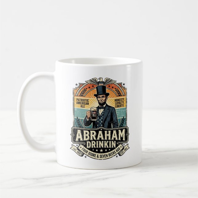 Caneca De Café Patriótico Abraham Bebendo Retro Desgastado (Esquerda)