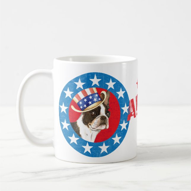Caneca De Café Patriótico Boston Terrier (Esquerda)