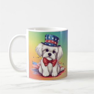 Caneca De Café Patriótico Cachorrinho Branco de 4 de Julho -43568