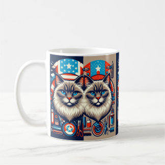 Caneca De Café Patriótico Cat US Flag Mug - Cute Feline American