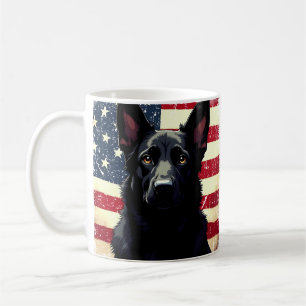 Caneca De Café Patriótico German shepherd Negro EUA Bandeira Amer