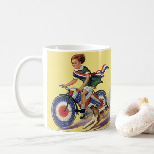 Caneca De Café Patriotismo Vintage, Menina Andando de Bicicleta P