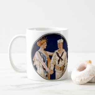 Caneca De Café Patriotismo Vintage, Senhora Liberdade com Marinhe