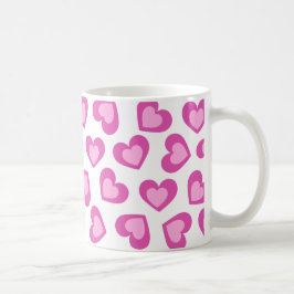 Caneca De Café Pattern of Hearts Stylish Modern White Pink Chic 