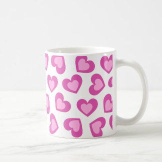 Caneca De Café Pattern of Hearts Stylish Modern White Pink Chic 