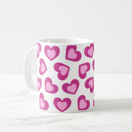Caneca De Café Pattern of Hearts Stylish Modern White Pink Chic 