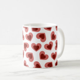 Caneca De Café Pattern of Hearts Stylish Modern White Red Chic 