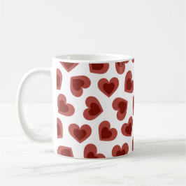 Caneca De Café Pattern of Hearts Stylish Modern White Red Chic 