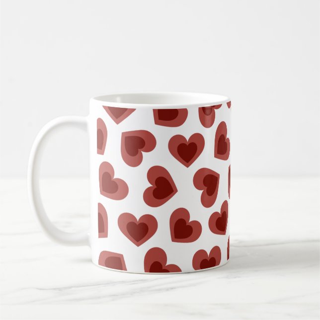 Caneca De Café Pattern of Hearts Stylish Modern White Red Chic  (Esquerda)