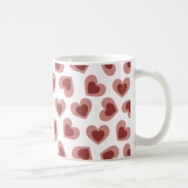 Caneca De Café Pattern of Hearts Stylish Modern White Red Chic  (Direita)
