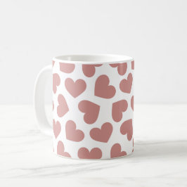 Caneca De Café Pattern of Hearts Stylish Modern White Red Chic 