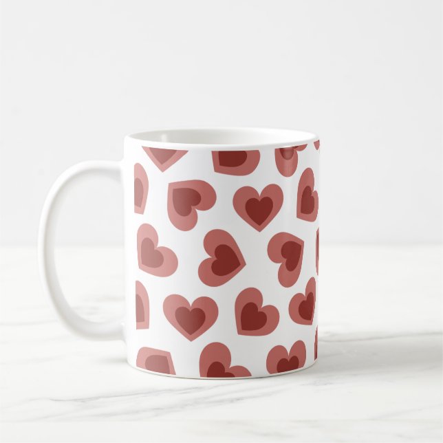 Caneca De Café Pattern of Hearts Stylish Modern White Red Chic  (Esquerda)