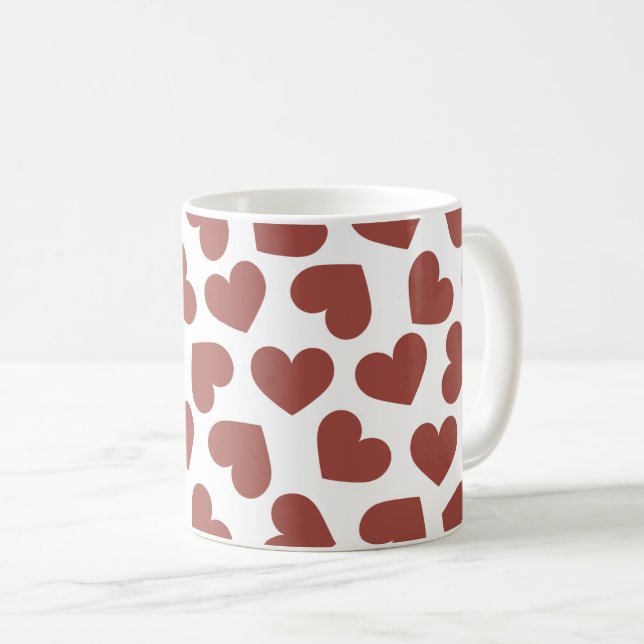 Caneca De Café Pattern of Hearts Stylish Modern White Red Chic (Frente Esquerda)