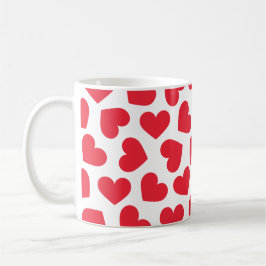Caneca De Café Pattern of Hearts Stylish Modern White Red Chic