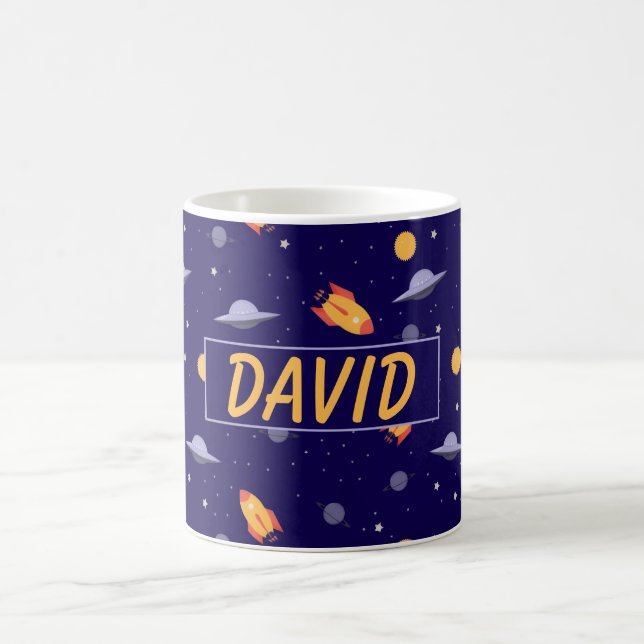 Caneca De Café Pattern space  orange blue name (Centro)