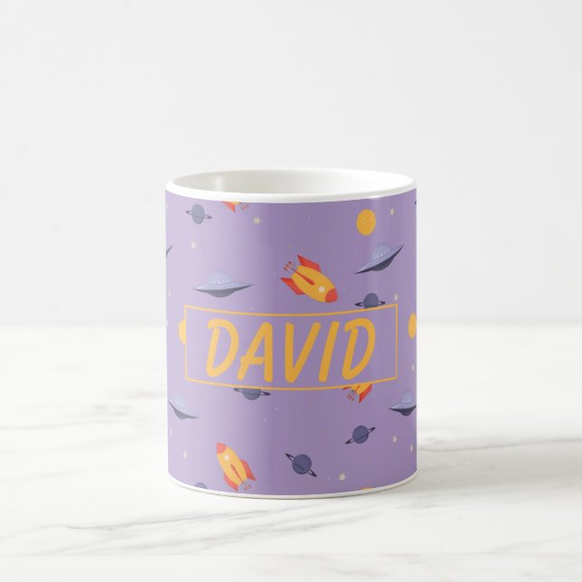 Caneca De Café Pattern space  orange lavender name (Centro)