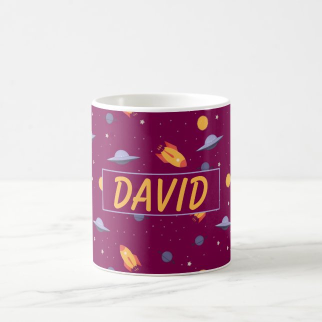 Caneca De Café Pattern space  orange red name (Centro)