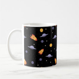 Caneca De Café Pattern space ufo orange black
