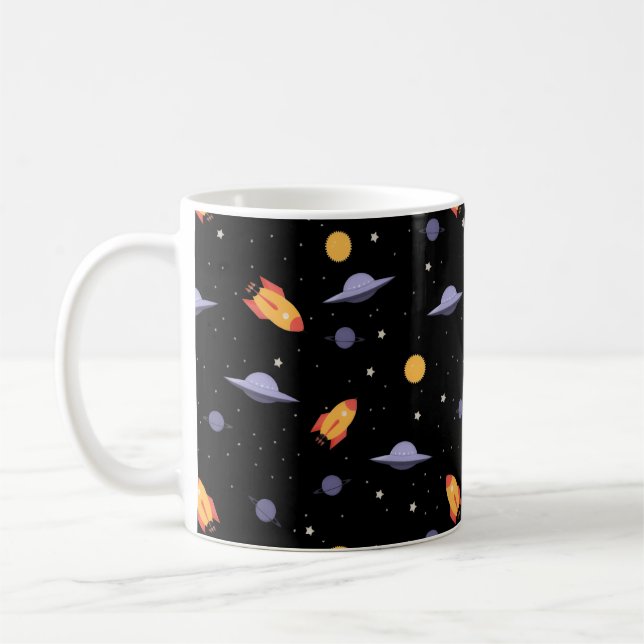 Caneca De Café Pattern space ufo orange black (Esquerda)