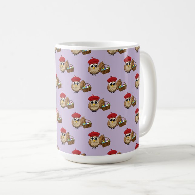 Caneca De Café Patterno da Caça ao Ovo da Coruja Funny (Frente Esquerda)