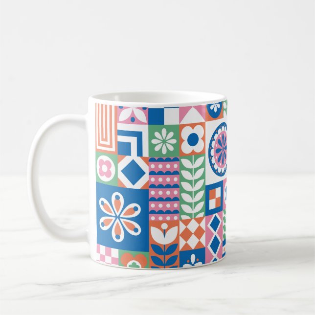 Caneca De Café Patterno Invisível do Damask Floral Elegante. De (Esquerda)