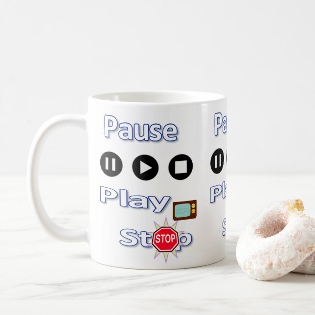 Caneca De Café Pausar, Jogar, Parar Mug (Com Donut)