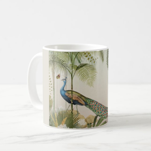 Caneca De Café Pavão com borboletas (Frente Esquerda)