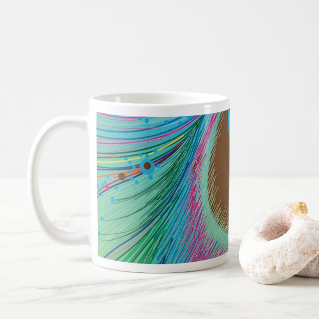 Caneca De Café Pavão de plano de fundo (Com Donut)