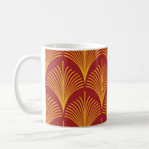 Caneca De Café Pavão Dourado Vermelho: Art Deco.