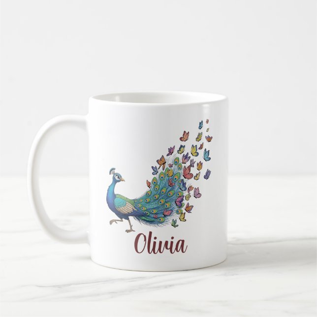 Caneca De Café Pavão e Borboleta Caprichosos (Esquerda)