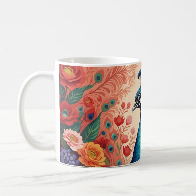 Caneca De Café Pavão e flores (Esquerda)