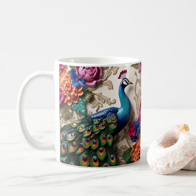 Caneca De Café Pavão Impresso 3D (Com Donut)