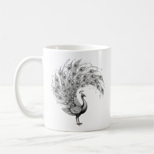 Caneca De Café Pavão Preto e Branco
