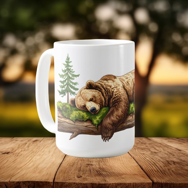Caneca De Café Pavimento Russo Do Urso Dormindo Tranquilo (peaceful bear sleeping in a woodland forest perfect for morning slumber rustic cabin vacation decor)