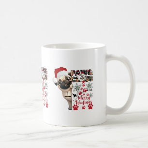 Caneca De Café Paw Claus Pug em Santa Hat Flocos de Neve Abençoad