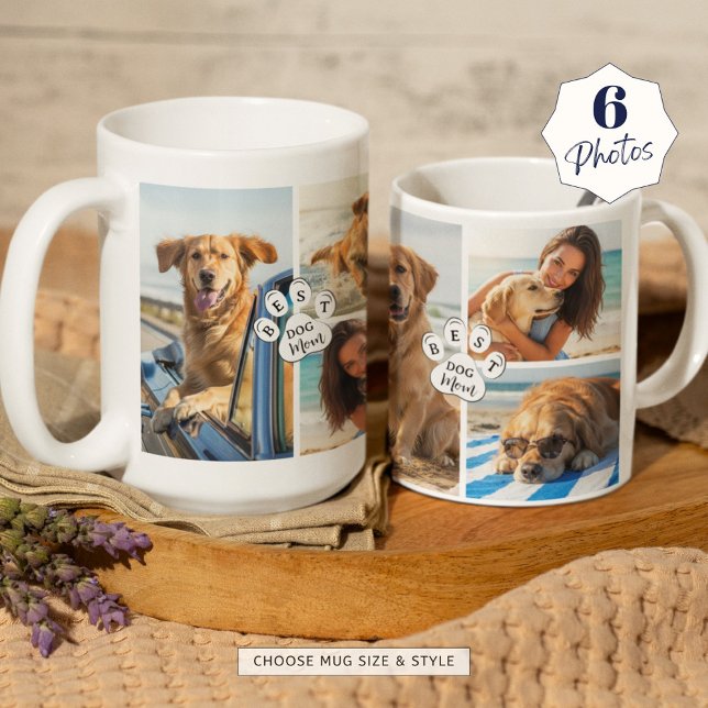 Caneca De Café Pawprint de Colagem Fotográfica do Melhor Cão Mãe  (Criador carregado)
