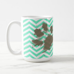 Caneca De Café Pawprint engraçado na água-marinha Chevron