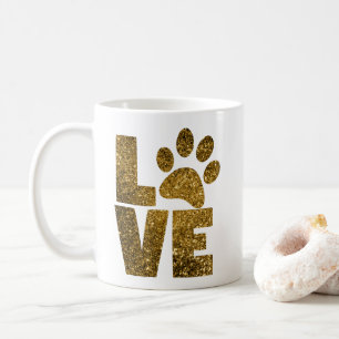 Caneca De Café Pawprint Love in Dourado Coffee Mug