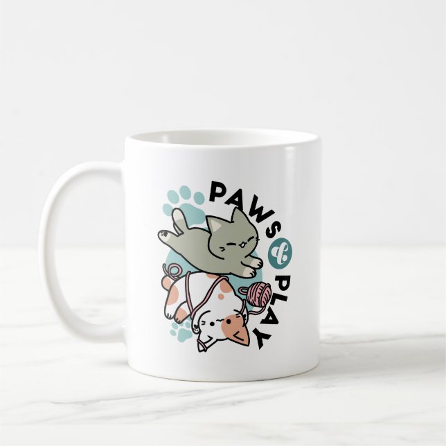 Caneca De Café Paws and Play – Adorable Cat Illustration (Esquerda)