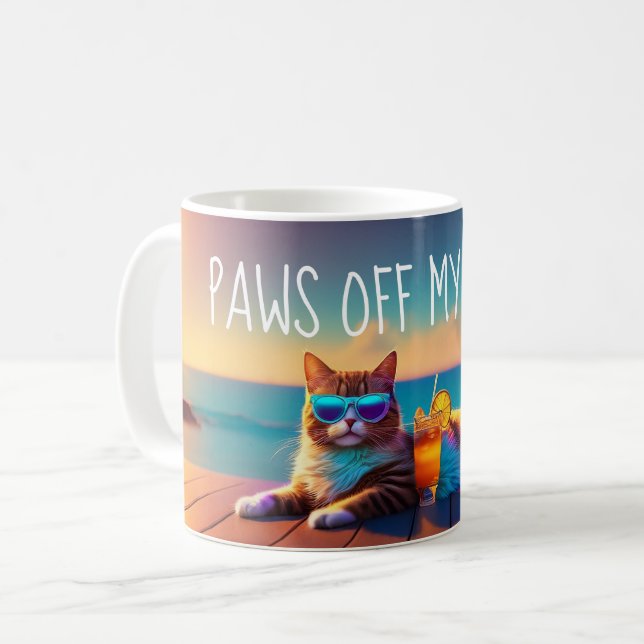 Caneca De Café Paws Off My Drink - Cat With Shades Mugs (Frente Esquerda)