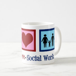 Caneca De Café Paz Ama Trabalho Social Corajoso Trabalhador Socia