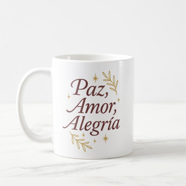 Caneca De Café Paz, Amor, Alegría ✨ | Elegant Christmas Design (Esquerda)