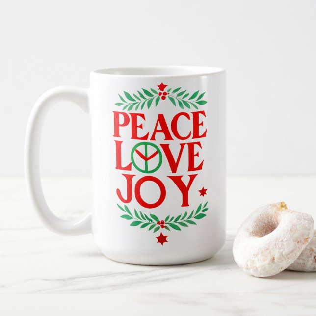Caneca De Café Paz Amor Alegria Férias Festivas de Natal (Com Donut)