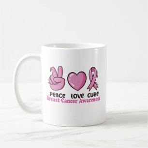 Caneca De Café Paz Amor Curto Cancer Sensibilização Mulheres Rosa