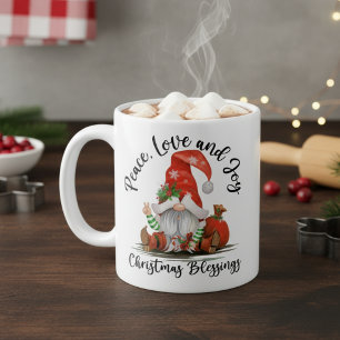 Caneca De Café Paz, Amor e Alegria, Bênçãos de Natal Gnomo