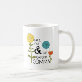 Caneca De Café Paz, Amor e Oxford Comma Retro Floral Mug
