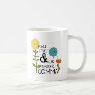 Caneca De Café Paz, Amor e Oxford Comma Retro Floral Mug